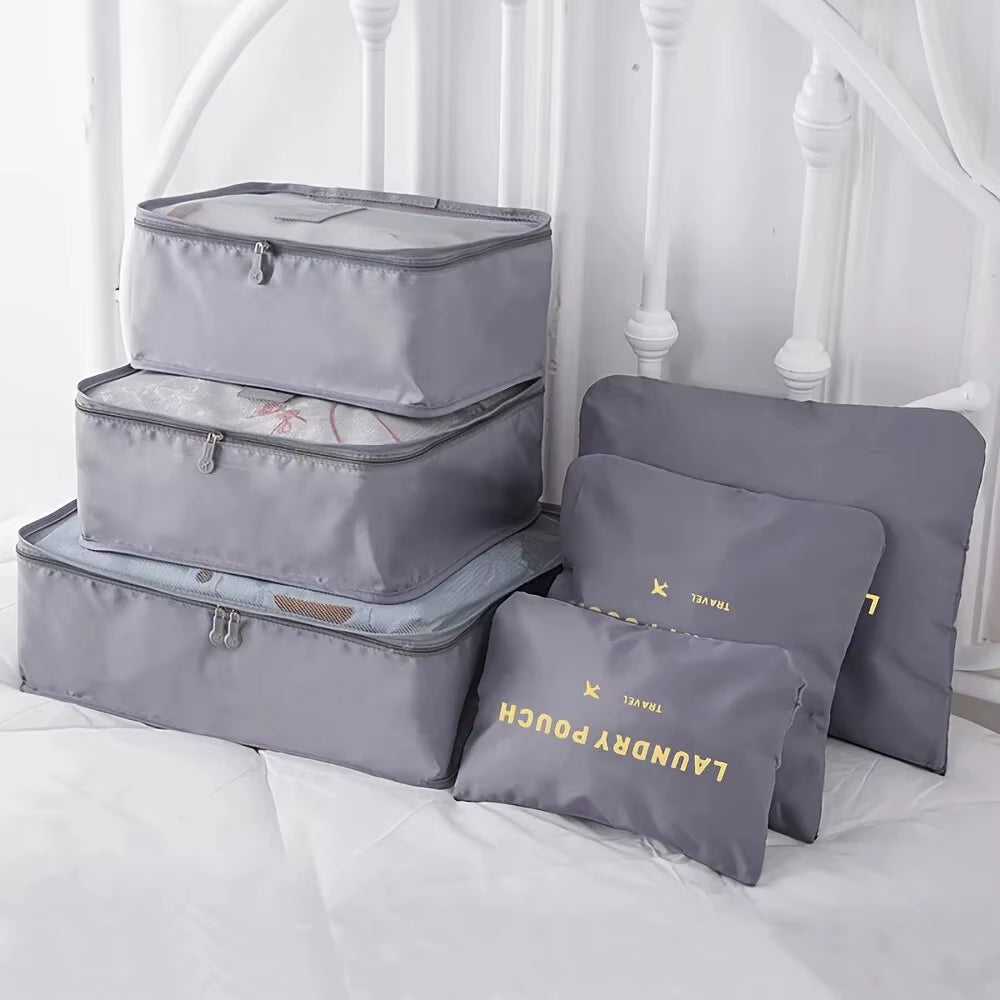 6Pcs Travel Luggage Packing Cubes, Suitcase Clothes Storage Bag, Foldable Organizer Shoes Underwear Pouch