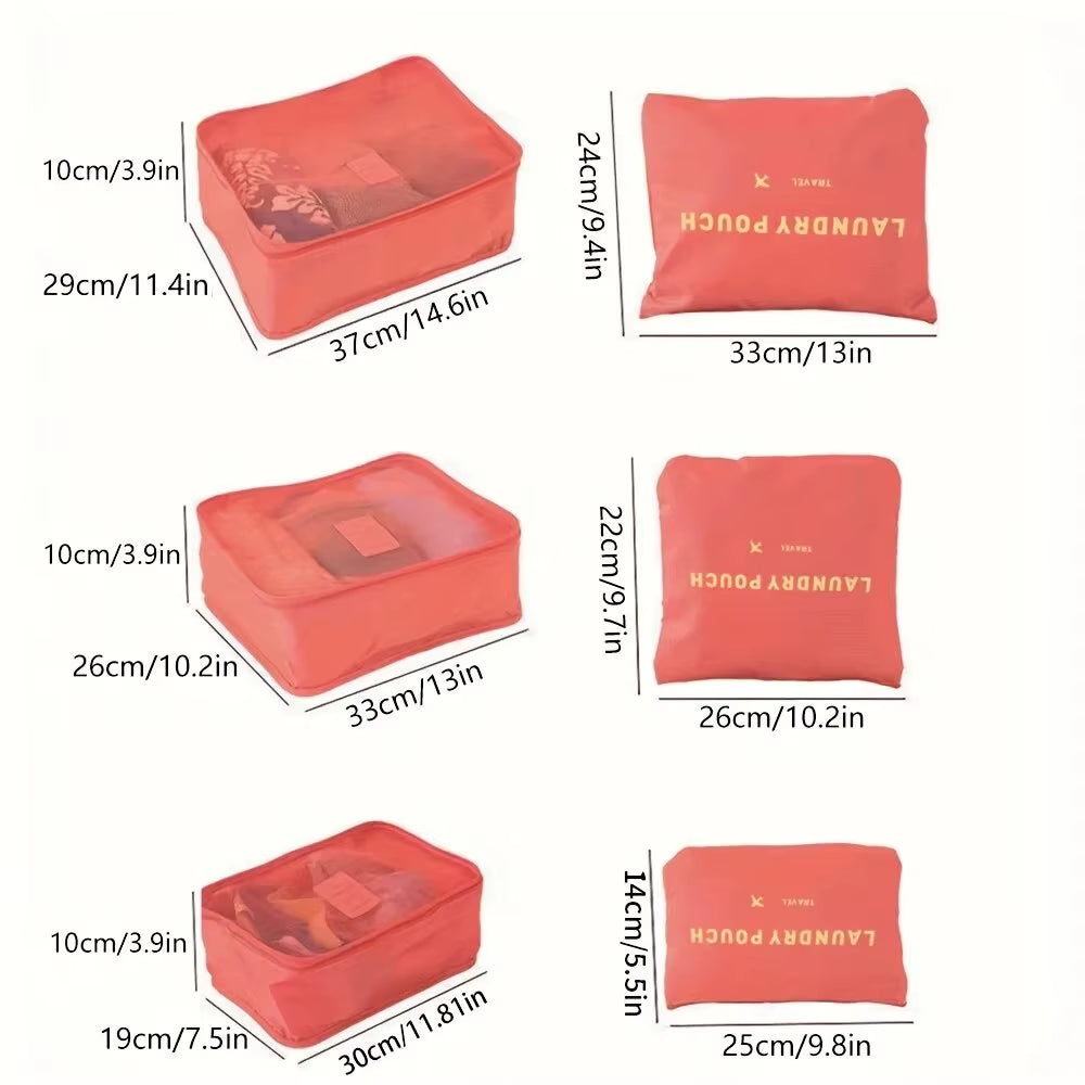 6Pcs Travel Luggage Packing Cubes, Suitcase Clothes Storage Bag, Foldable Organizer Shoes Underwear Pouch