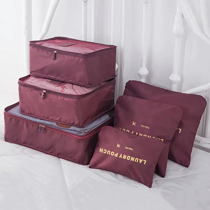 6Pcs Travel Luggage Packing Cubes, Suitcase Clothes Storage Bag, Foldable Organizer Shoes Underwear Pouch