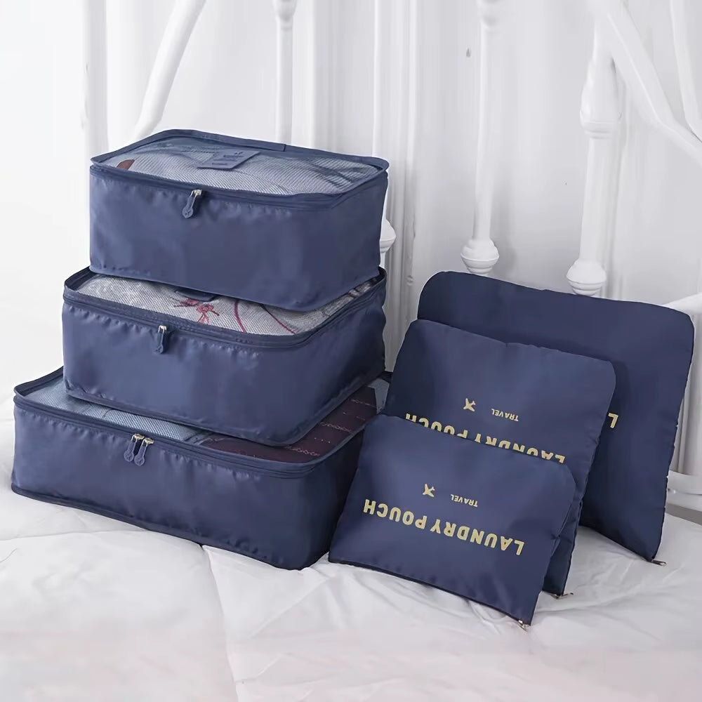 6Pcs Travel Luggage Packing Cubes, Suitcase Clothes Storage Bag, Foldable Organizer Shoes Underwear Pouch