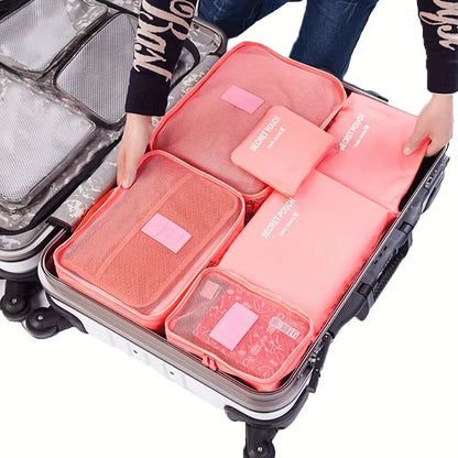 6Pcs Travel Luggage Packing Cubes, Suitcase Clothes Storage Bag, Foldable Organizer Shoes Underwear Pouch